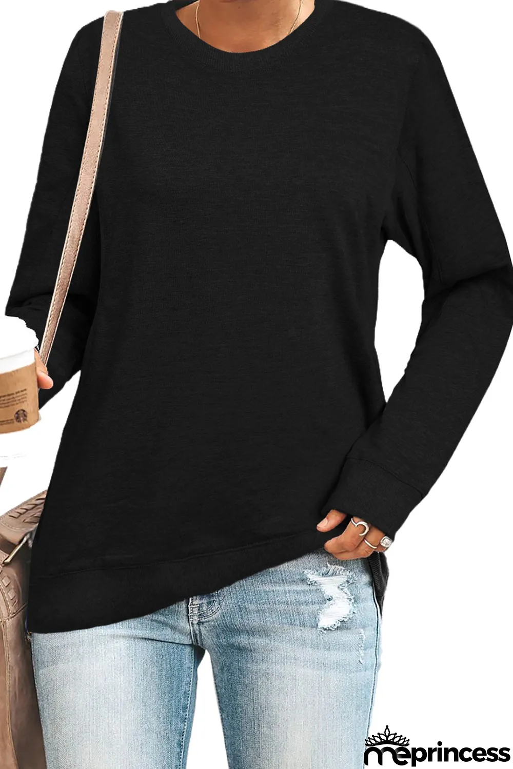 Black Wash Fleece Pullover Sweatshirt