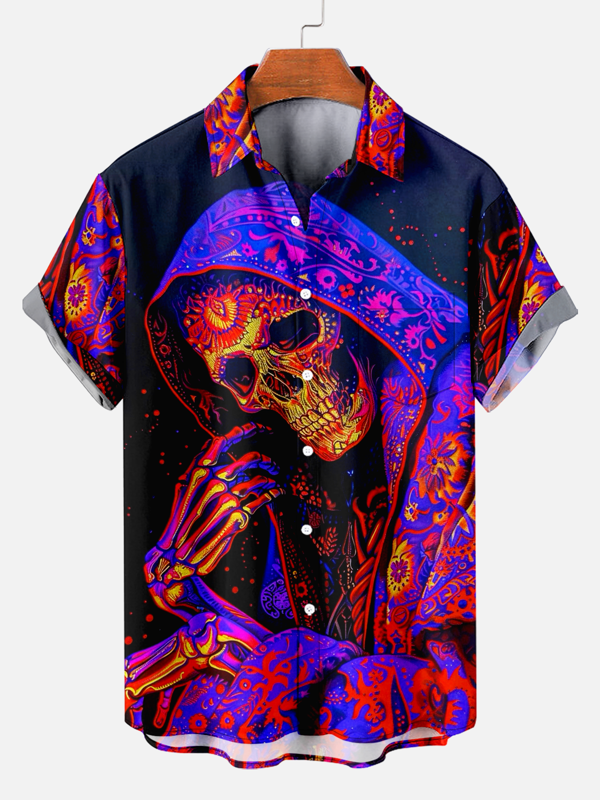 Men's Comfortable and Attractive Day of the Dead Skull Print Shirt PLUSCLOTHESMAN