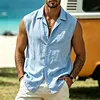 Men's Linen Sleeveless Shirt Vest Casual Summer Wear Lightweight Breathable Button Down Top by Inlyline