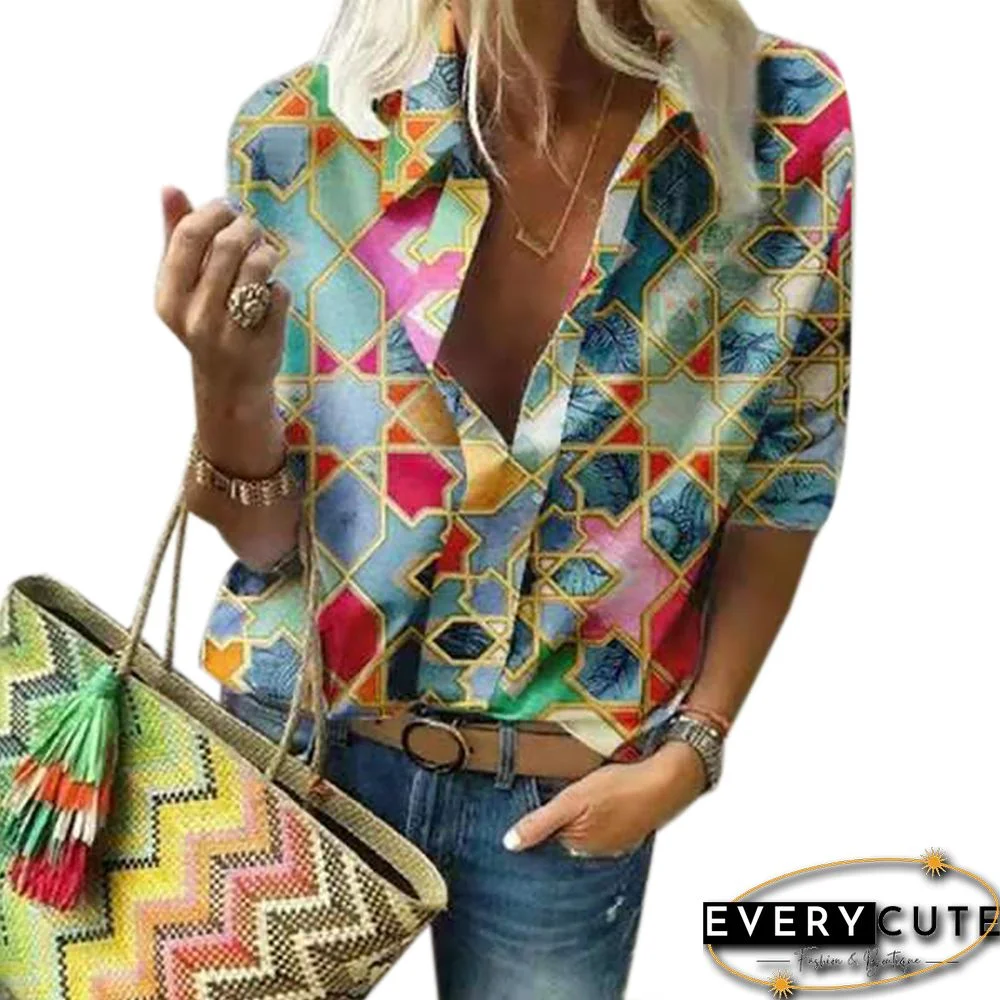 Multicolor Fashion Print Long Sleeve Blouse