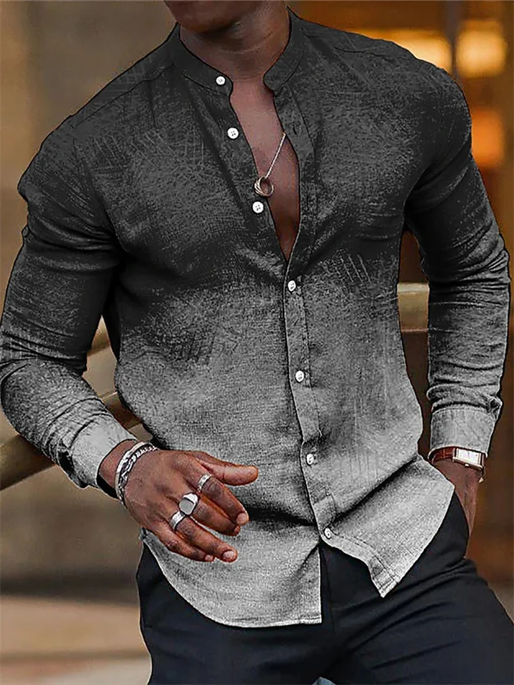 Spring and Fall Gradient Men's Casual Long-sleeved Collar Shirt-JRSEE