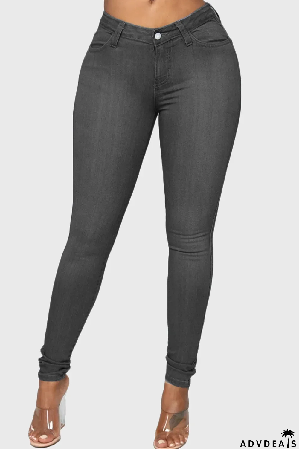 Grey Fashion Casual Solid Basic High Waist Skinny Jeans
