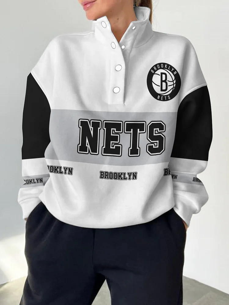 Brooklyn Nets 2025 New Design Casual Snap Mockneck Pullover
