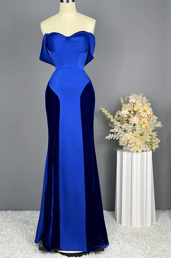 Daisda Elegant Royal Blue Split Stain Velvet Off-the-shoulder Prom Dress
