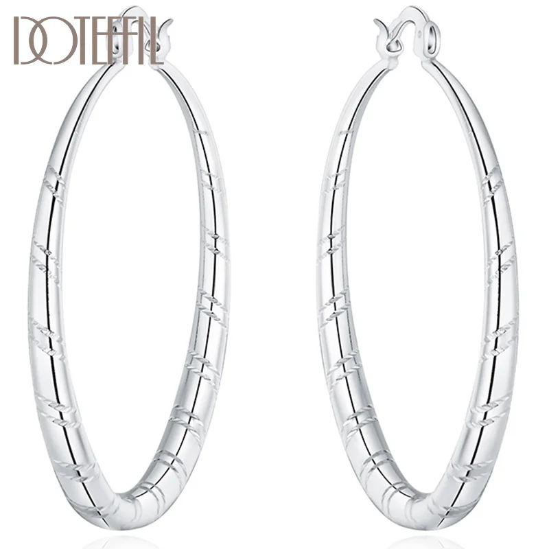 DOTEFFIL 925 Sterling Silver Round Circle 30/40/50/60mm Hoop Earring For Woman Jewelry