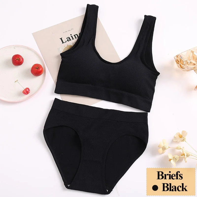 Women Bra Set Female Tube Tops Tank + Panties Vest U-Shaped Back Underwear Seamless Lingerie Female Bralette Backless Crop Tops