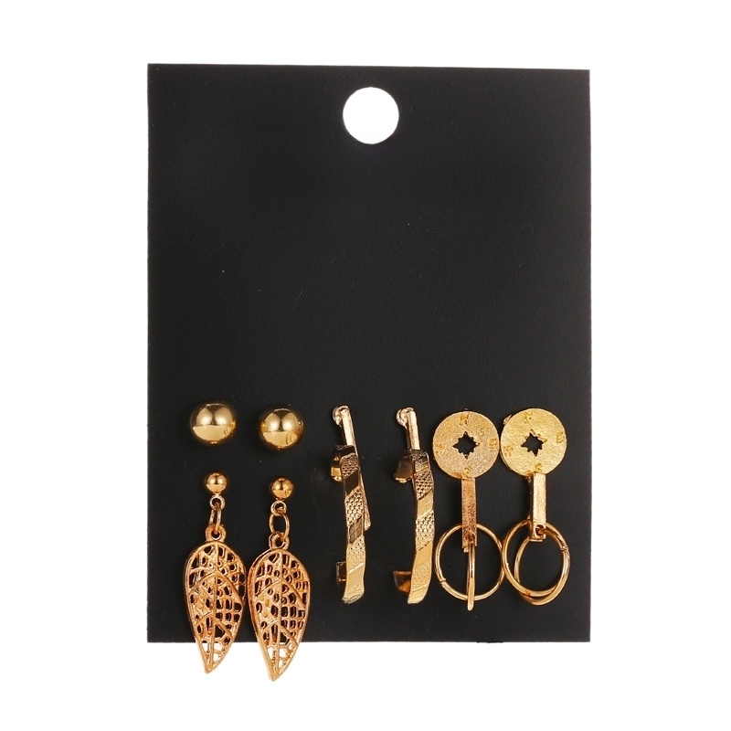 Hot Selling Set Tassel Earrings Metal Simple Card Earrings Female Leopard Print Leaves Hollow Geometric Earrings
