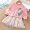 Kid Baby Girl Winter Unicorn Rainbow Tulle Dresses