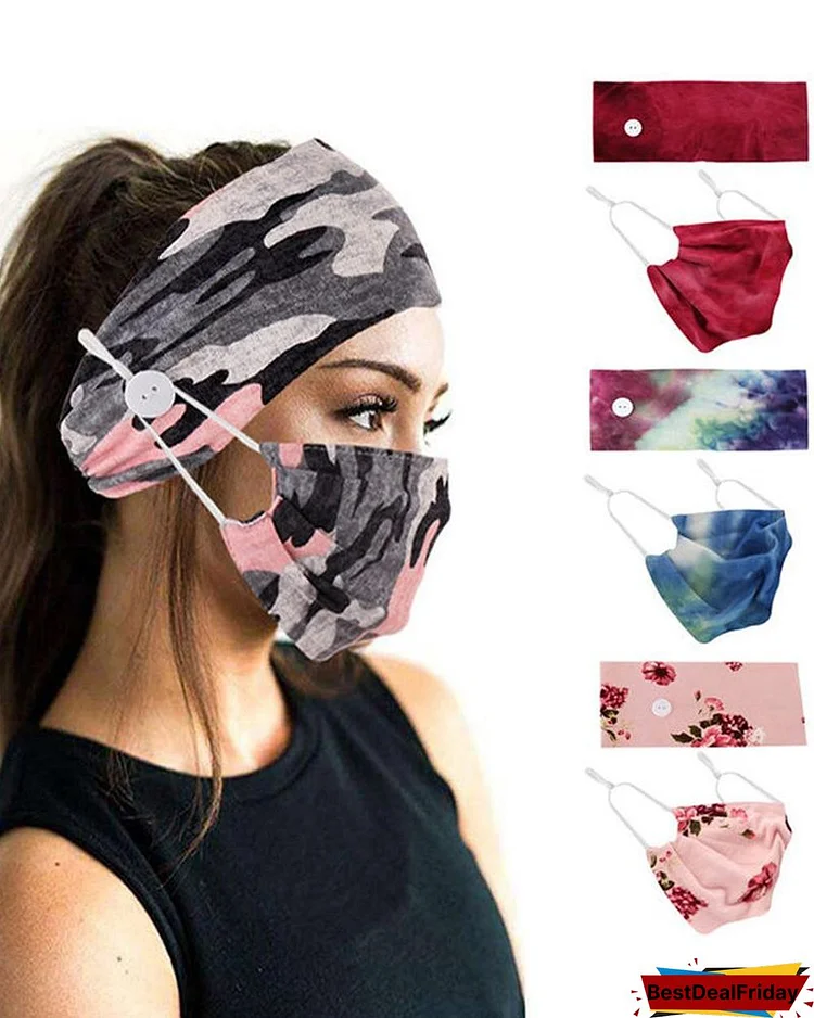Button Wide Headband Elastic Facemask Holder With Mouth Mask P7528952589