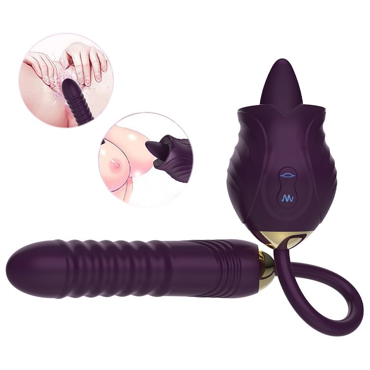 The New Rose Toy Double - Headed Tongue Lick Vibrator Retractable Vibrating Egg Vibrator （Purple）