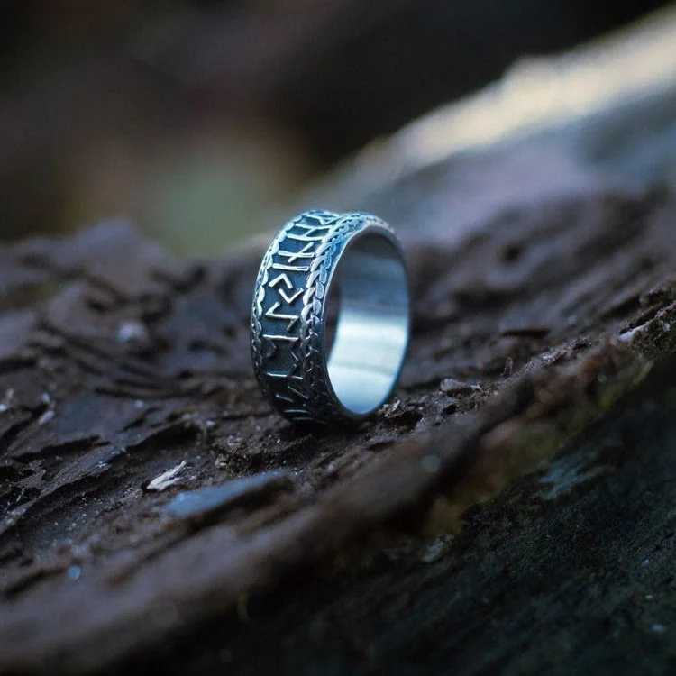 Coutureaura Antique Viking Rune and Knot Ring in Stainless Steel