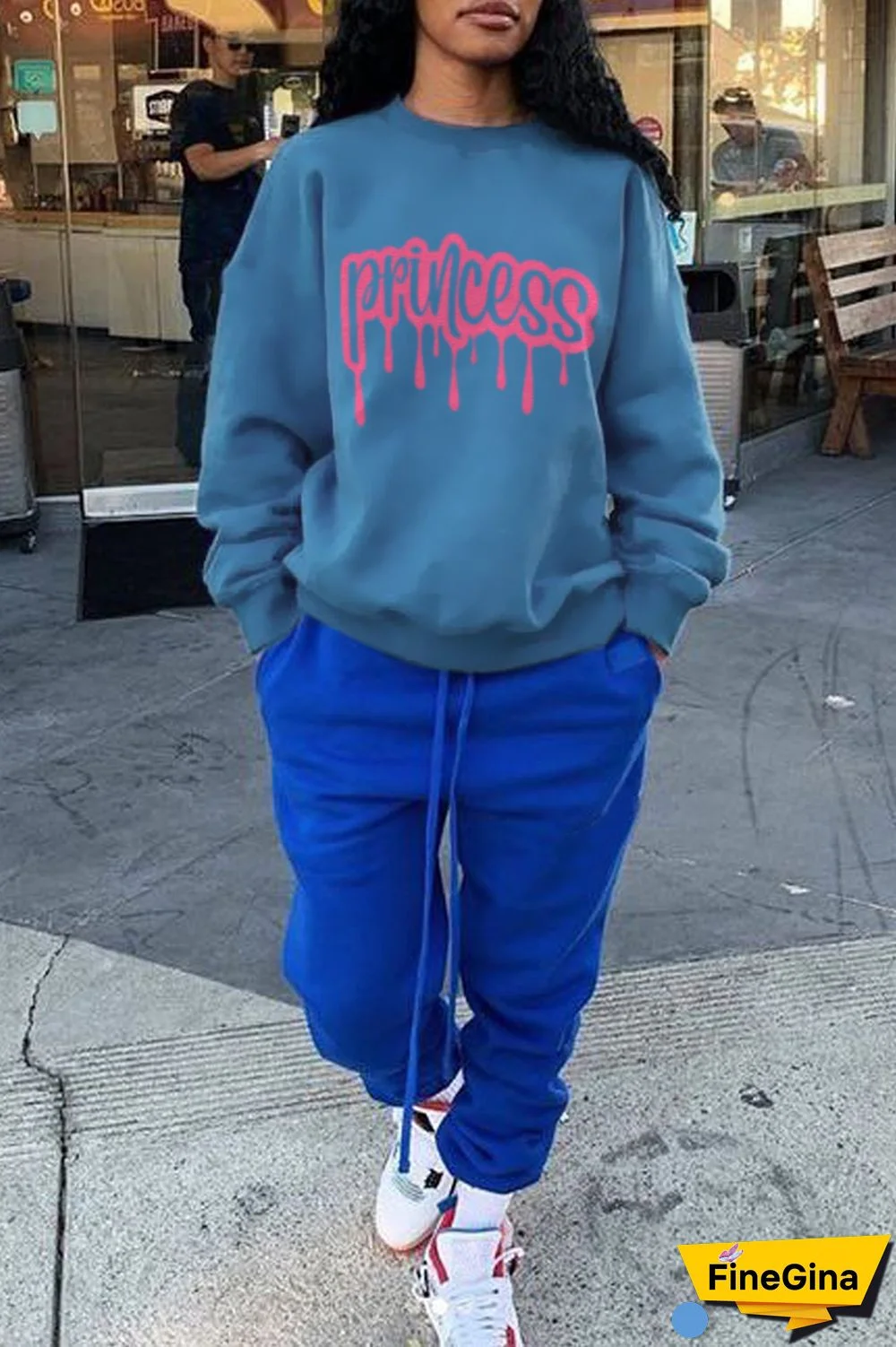 Grey Fashion Street Print Patchwork Letter O Neck Tops