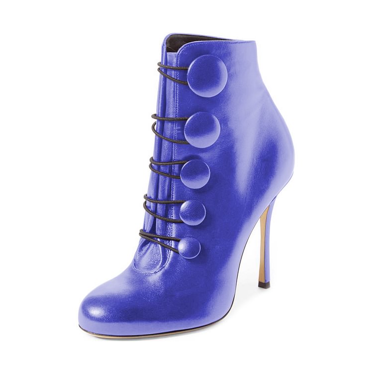 Royal Blue Stiletto Boots Heeled Buttoned Ankle Booties for Women |FSJ Shoes