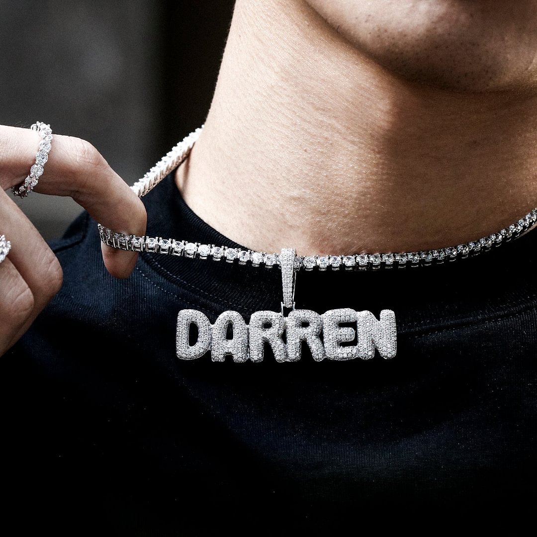 Custom Name Plates Small Bubble Letters Necklaces & Pendant-VESSFUL