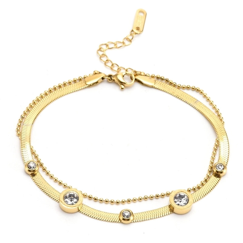 Classic Style Round Titanium Steel 18K Gold Plated Zircon Bracelets In Bulk