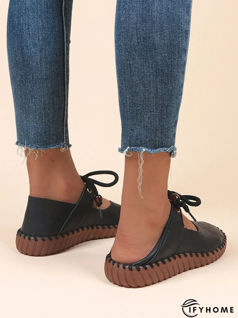 Simple Beading Lace-Up Flat Mary Jane Shoes | IFYHOME