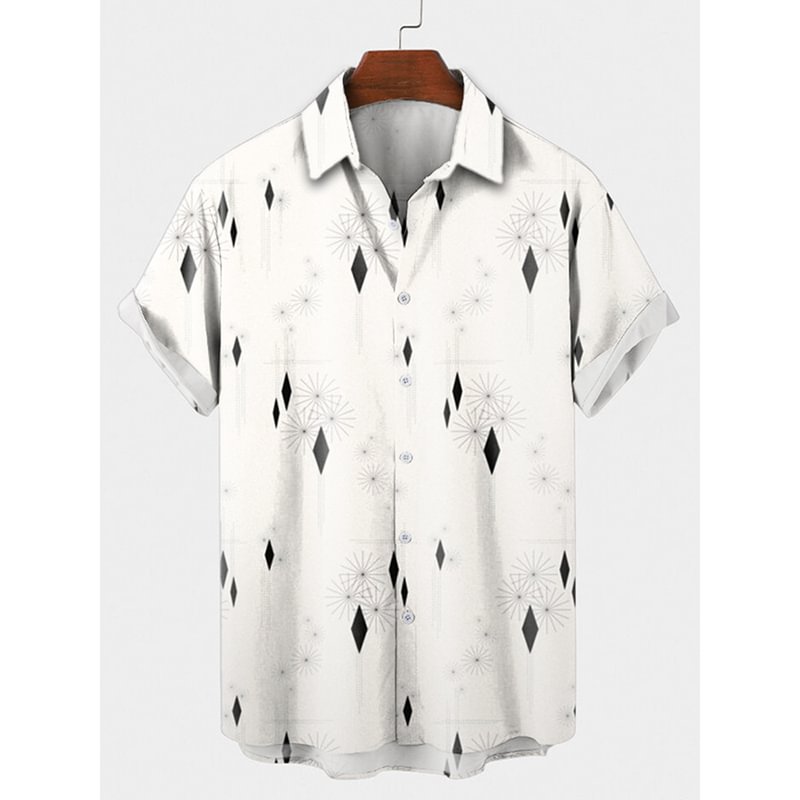 Men's white star print fashion shirt