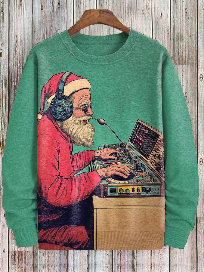 Men's Christmas Eve Radio DJ Print Casual Sweatshirt
