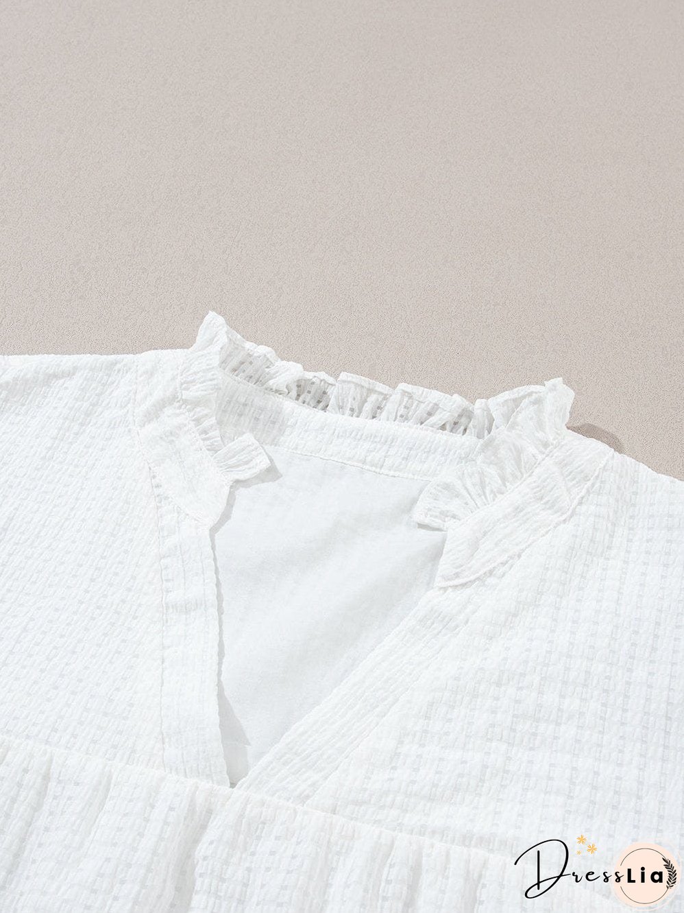 White Floral Embroidered Puff Sleeve V-Neck Mesh Detail Blouse