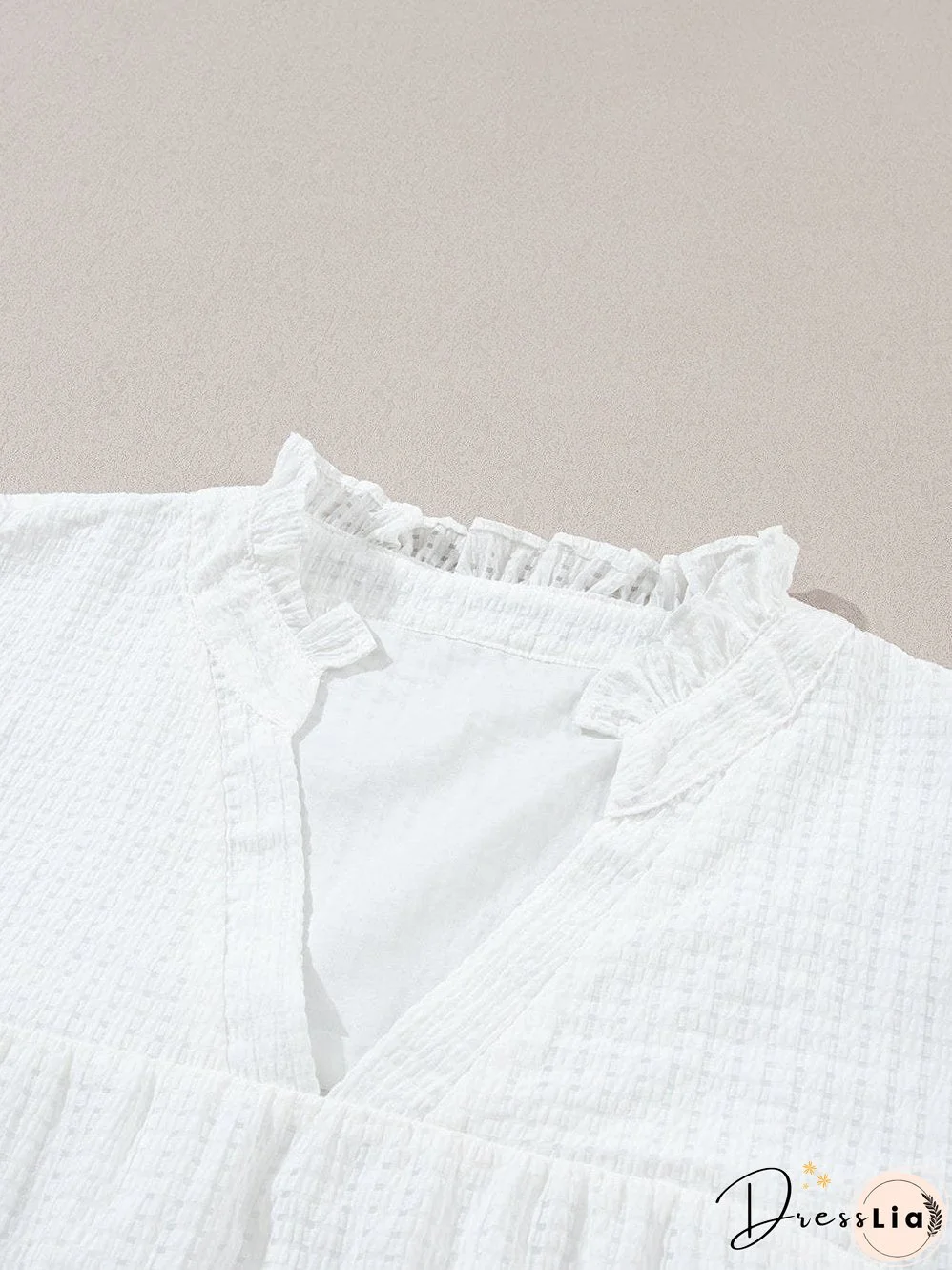 White Floral Embroidered Puff Sleeve V-Neck Mesh Detail Blouse