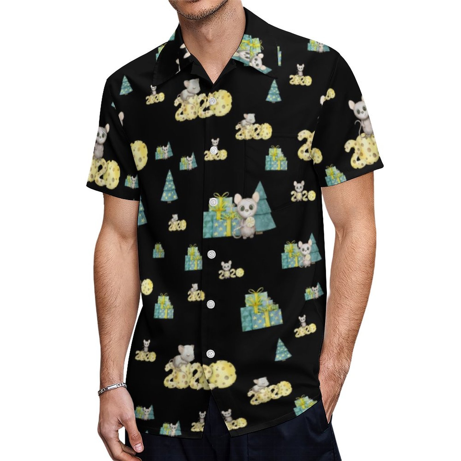 Chinese New Year Of The Rat 2020 Sexy Hot Black Hawaiian Shirt Mens Button Down Tropical Hawaii Beach Shirts