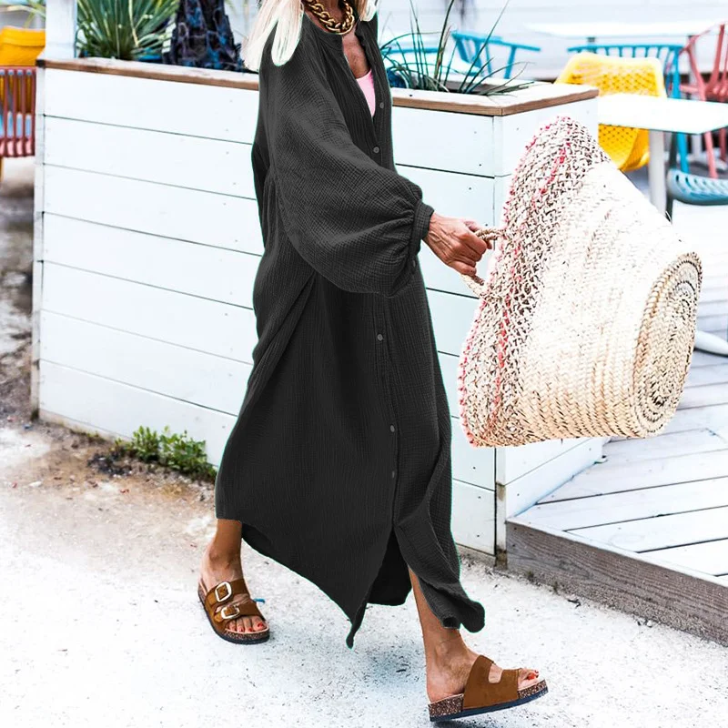 Woherb Woherb Spot 2024 Autumn / Winter New Ladies Solid Color Loose Holiday Wind Cardigan Long Dress-Outfit Ideas