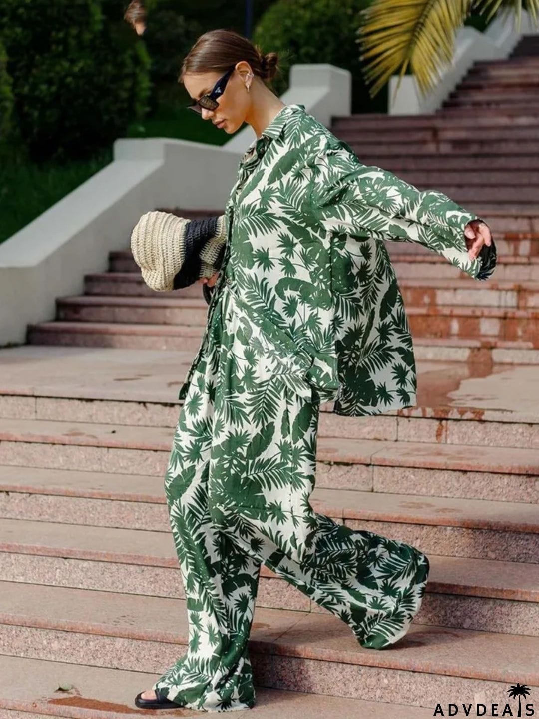 Ashore Shop Tropical Print Long Sleeve Blouse 2 Piece Sets Women Outfit