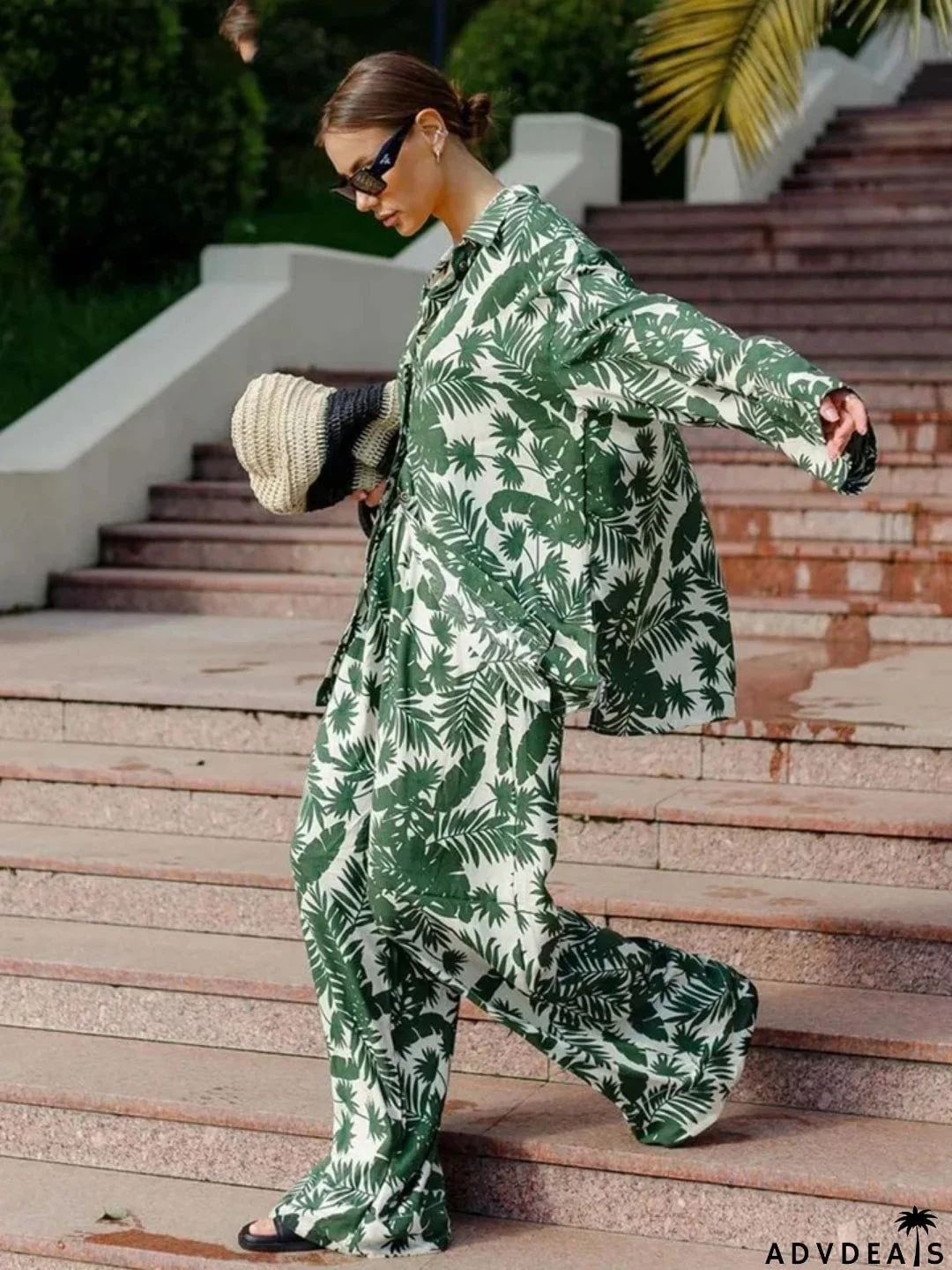 Ashore Shop Tropical Print Long Sleeve Blouse 2 Piece Sets Women Outfit