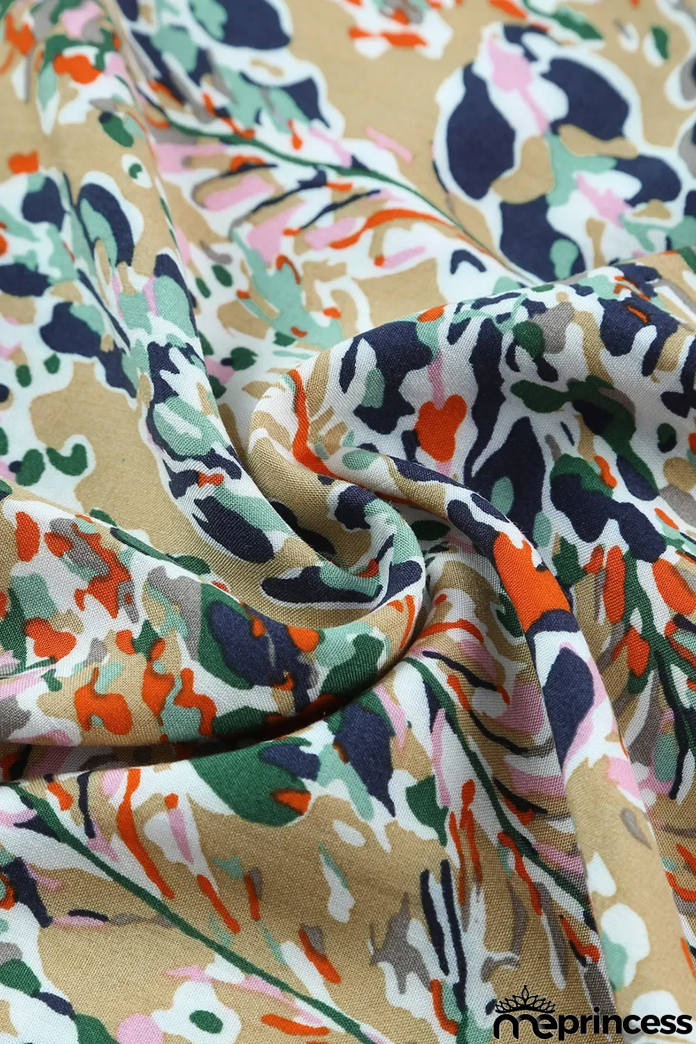 Multicolor Floral Print Shirred High Waist Wide Leg Casual Pants