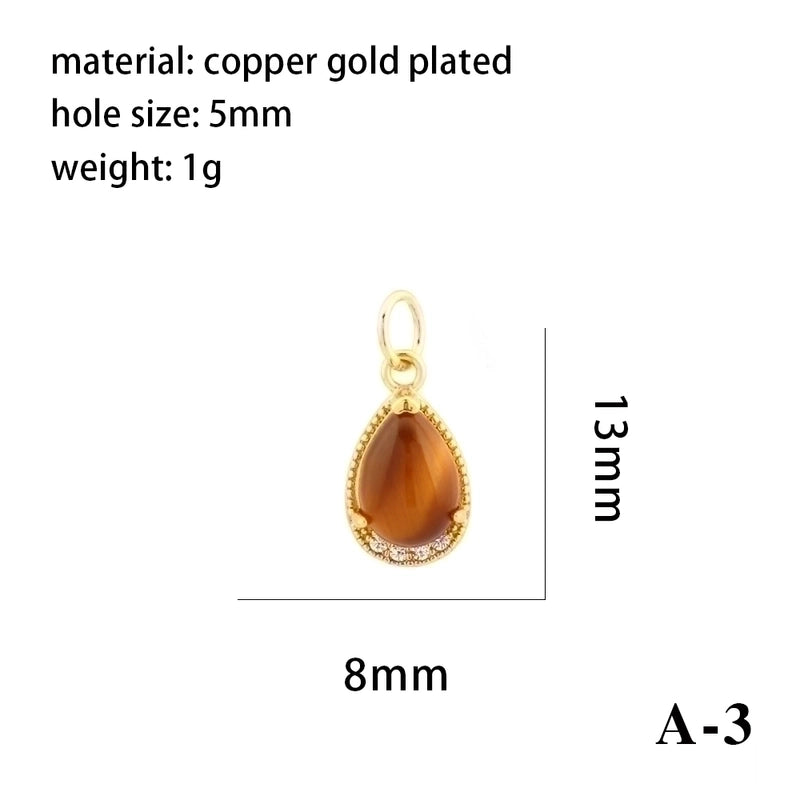 Minimalist Oval Water Droplets Heart Shape Stone Copper Plating Inlay Zircon 18k Gold Plated Charms