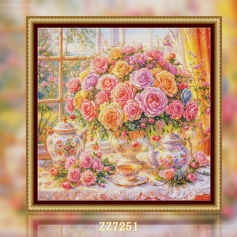 [ZZ7251-Rose Tea Fragrance]  Painting Fairy Cross Stitch