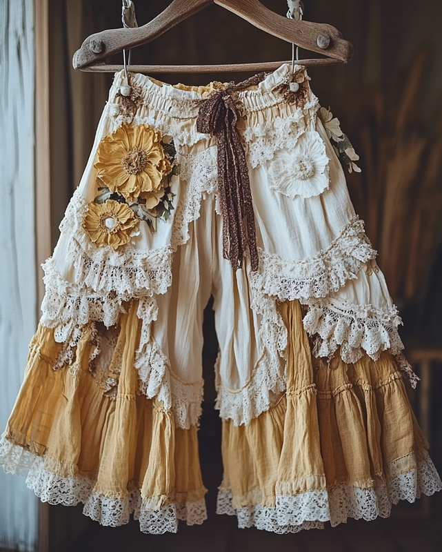 Summer Vacation Ruffle Lace Patchwork Shorts