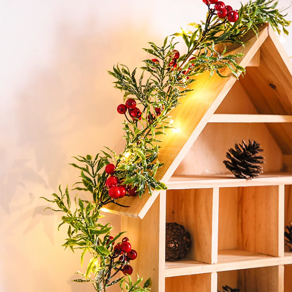 New led Christmas red fruit string lights pine needles decoration decorative festive lights