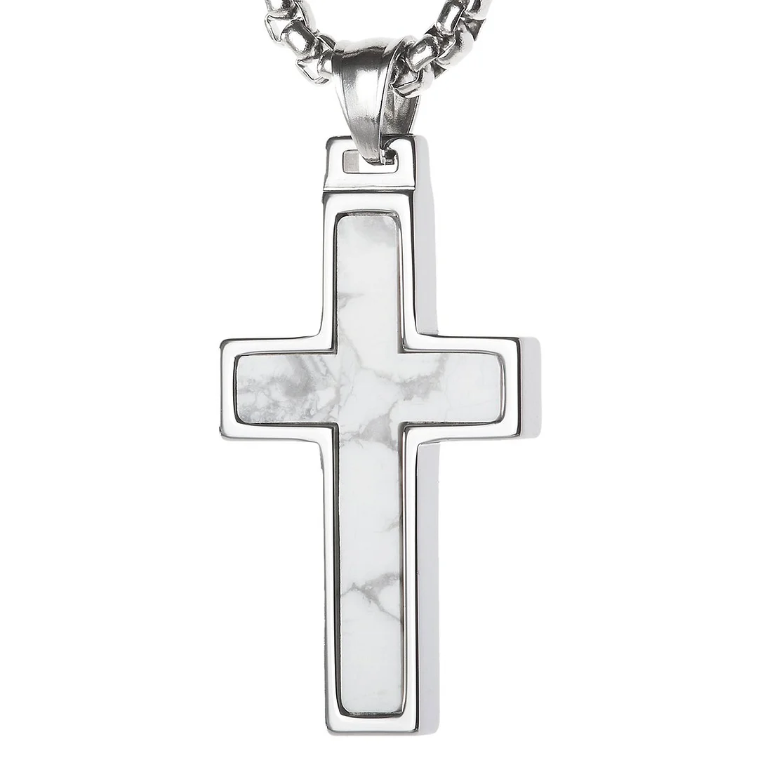 Women's Or Men's Unique Howlite Is White With Grey Inlay Tungsten Cross Pendant.Necklace Jewelry Gifts For Mens And Womens