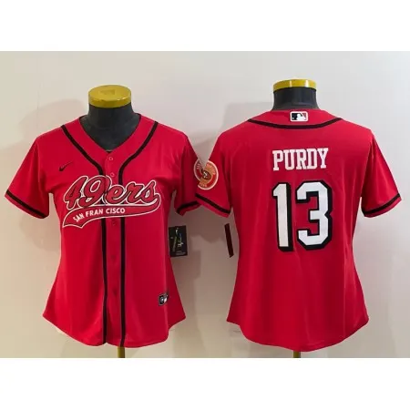 Women's San Francisco 49ers #13 Brock Purdy New Red With Patch Cool Base Stitched Baseball Jersey(Run Small) UIR7
