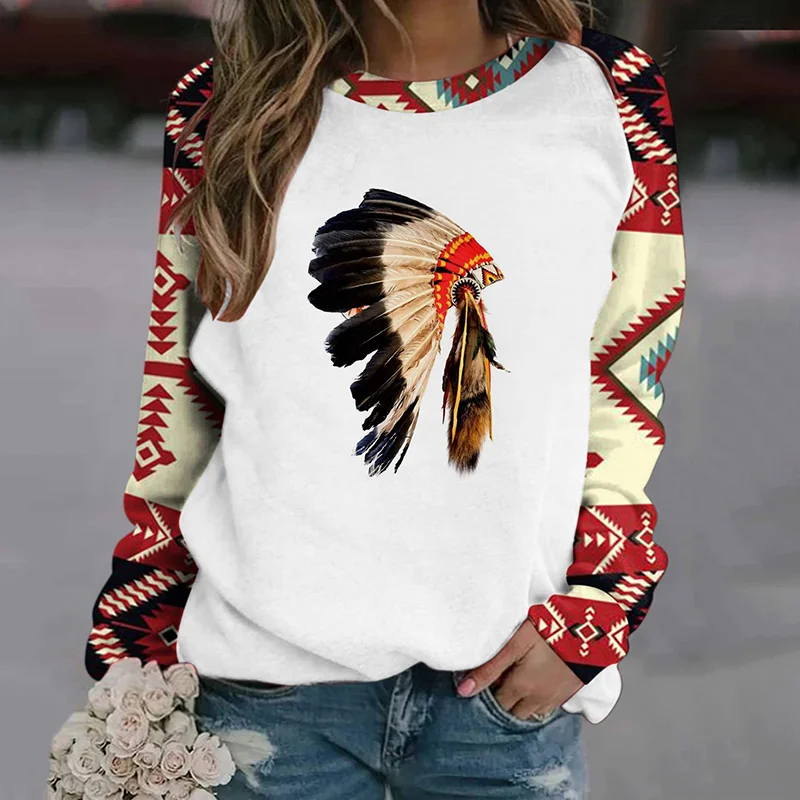 Western Indian Feather Headdress Print Sweatshirt