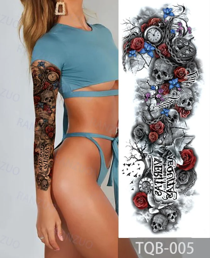 Waterproof Temporary Tattoo Stickers Skeleton Skull Tatoo Temporary Tattoos Men Fake Tattoo Woman Art Waterproof Tattoo Stickers