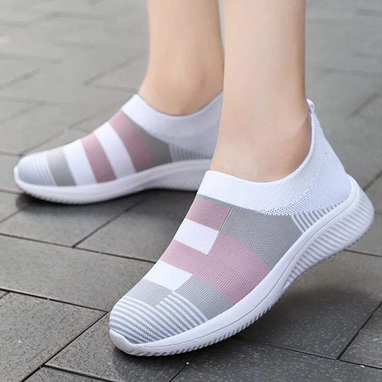 Women Flats Mix Color Knitted Sneakers Women Slip On Flat Shoes Woman Plus Size Casual Chaussure Femme Summer Autumn Footwear