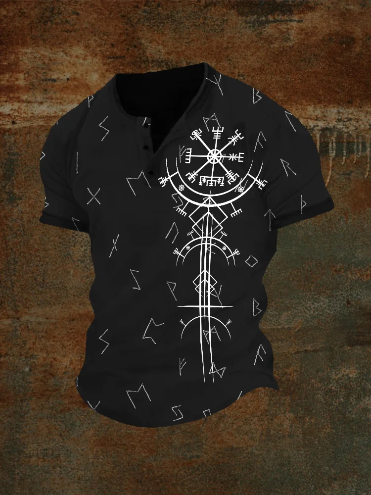 BrosWear Men's Viking Compass Vegvisir & Runes Graphic T Shirt