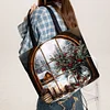 (US Only)4pcs Christmas Linen Tote Bag Handbag Large Capacity Women Shopping Shoulder Bag