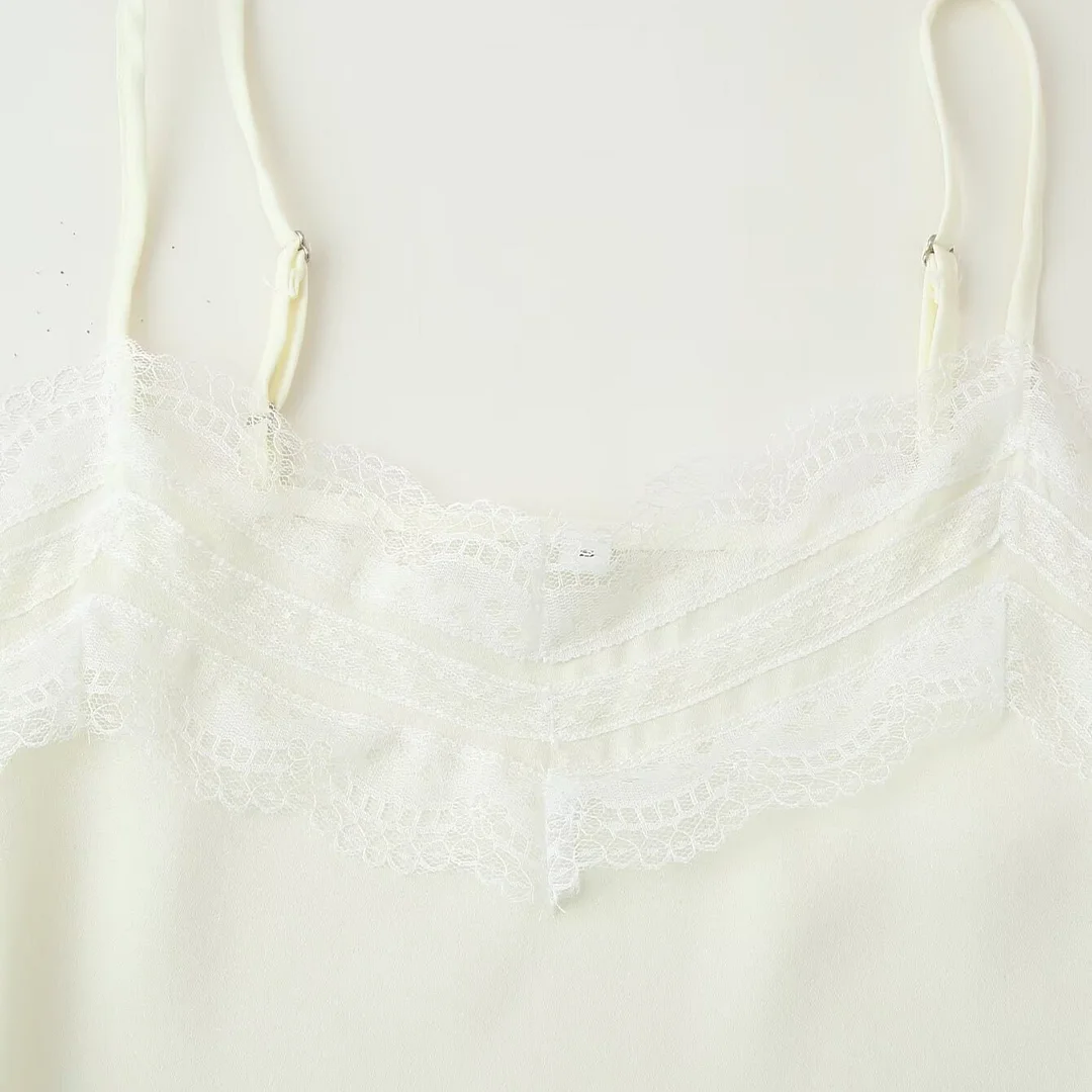 Nigikala Nigikala Women's 2025 Spring And Summer New French Cloth Age-Reduce Lace Splicing Open Fork Sling