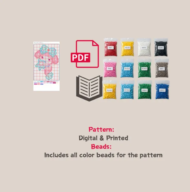 Mermaid Piano Melody Pocha Cinna Pixel Pattern Fuse Bead Kit  | Cute DIY Fuse Beads Set