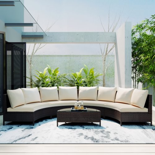 GVLEE 5 Pieces PE Rattan Wicker Beige Sofa Set 