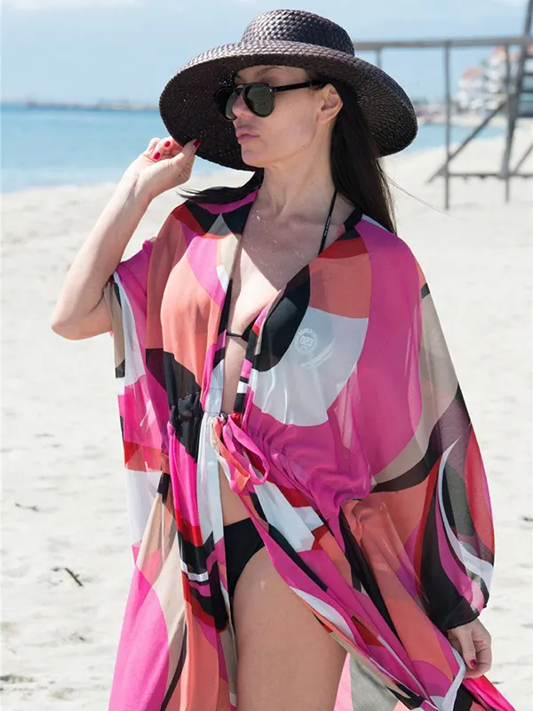 Chiffon Printed Loose Thin Cardigan Vacation Cover-Up Swimwear