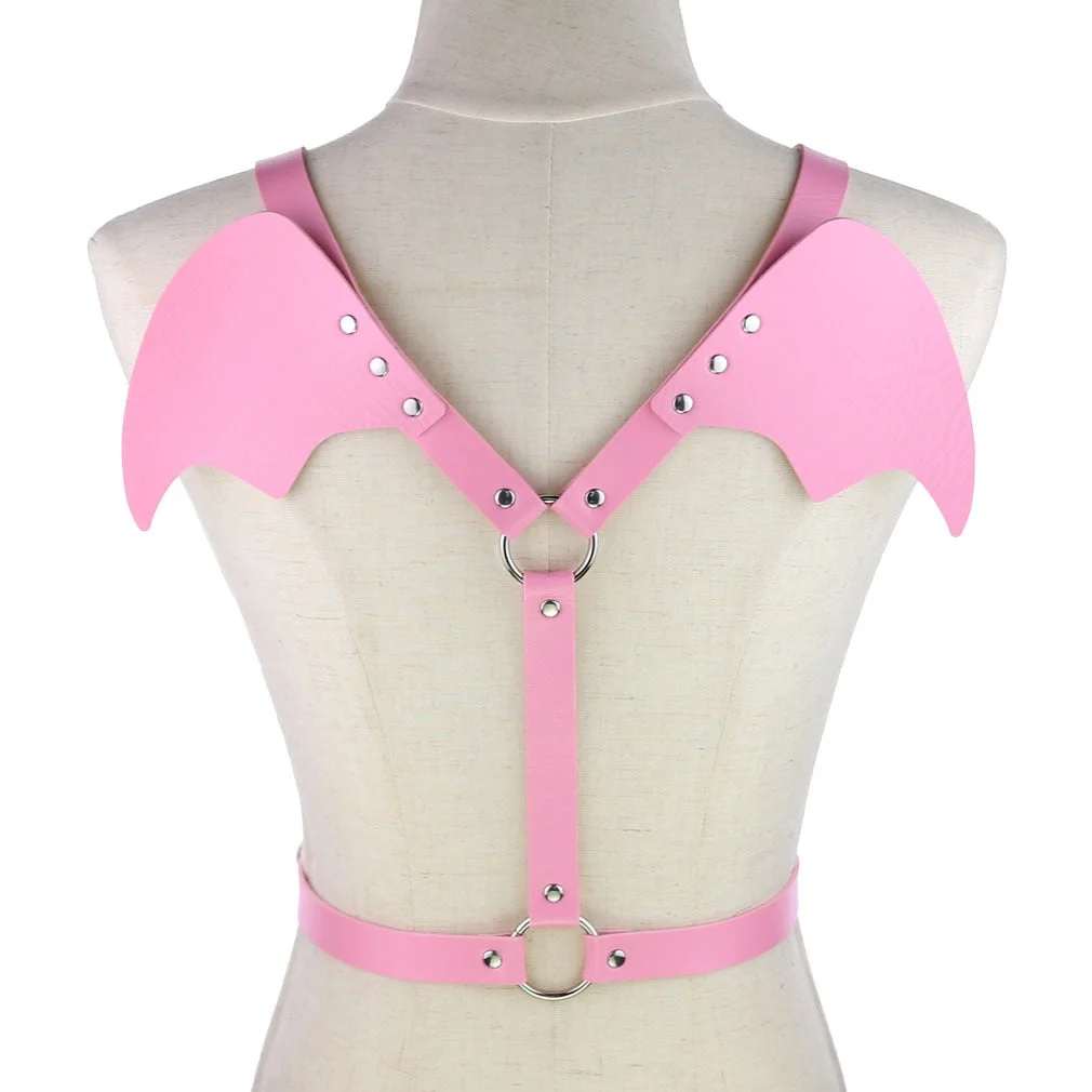 2020 New Gothic Leather Retro Medieval Renaissance Angel Demon Wings 4 Color Cosplay Accessories Harness Top Tie Punk Body Belt