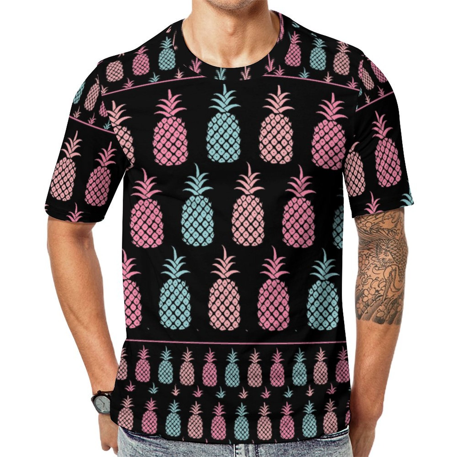 Tropical Hawaiian Pineapples Short Sleeve Print Unisex Tshirt Summer Casual Tees for Men and Women Coolcoshirts