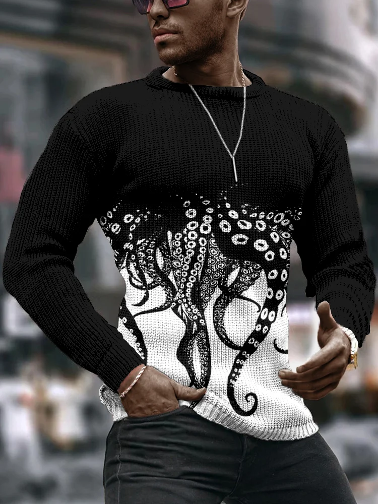 Men's Tentacles Lover Essential Contrast Cozy Sweater