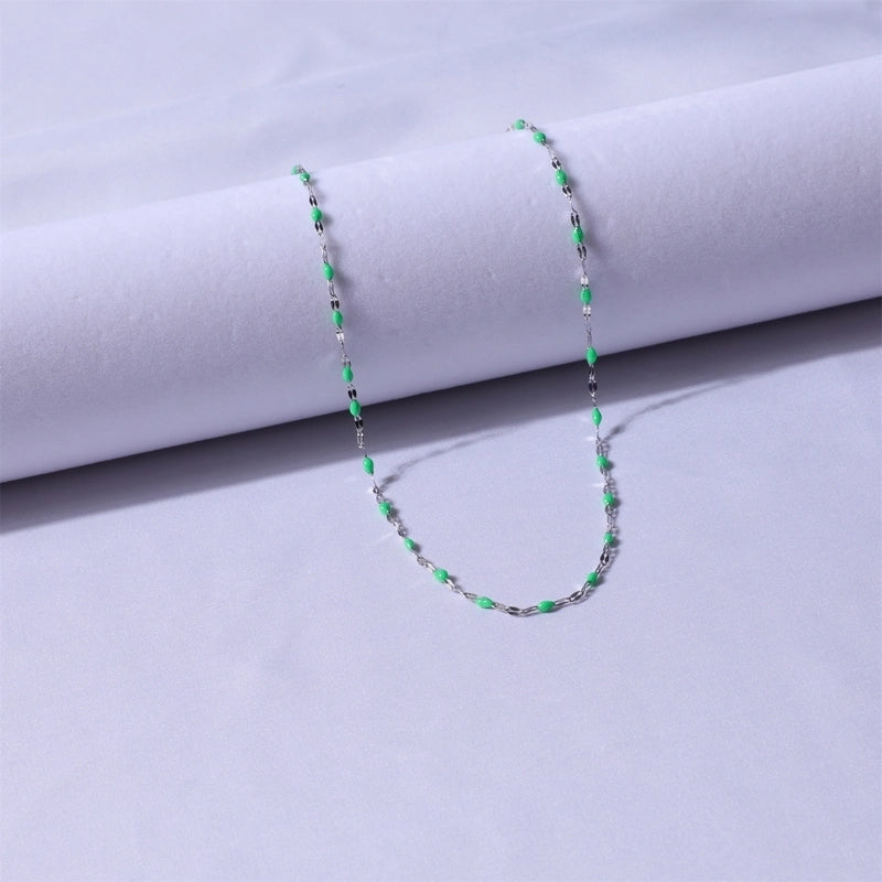 Sweet Color Block Titanium Steel Enamel Necklace