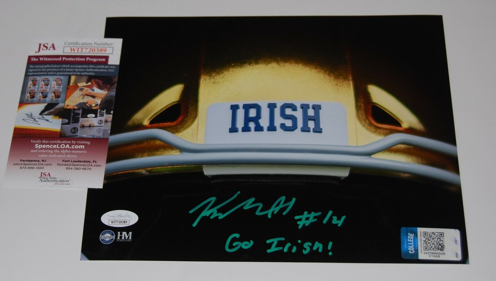 KYLE HAMILTON signed (NOTRE DAME FIGHTING IRISH) 8x10 Photo Poster painting JSA WITNESSED