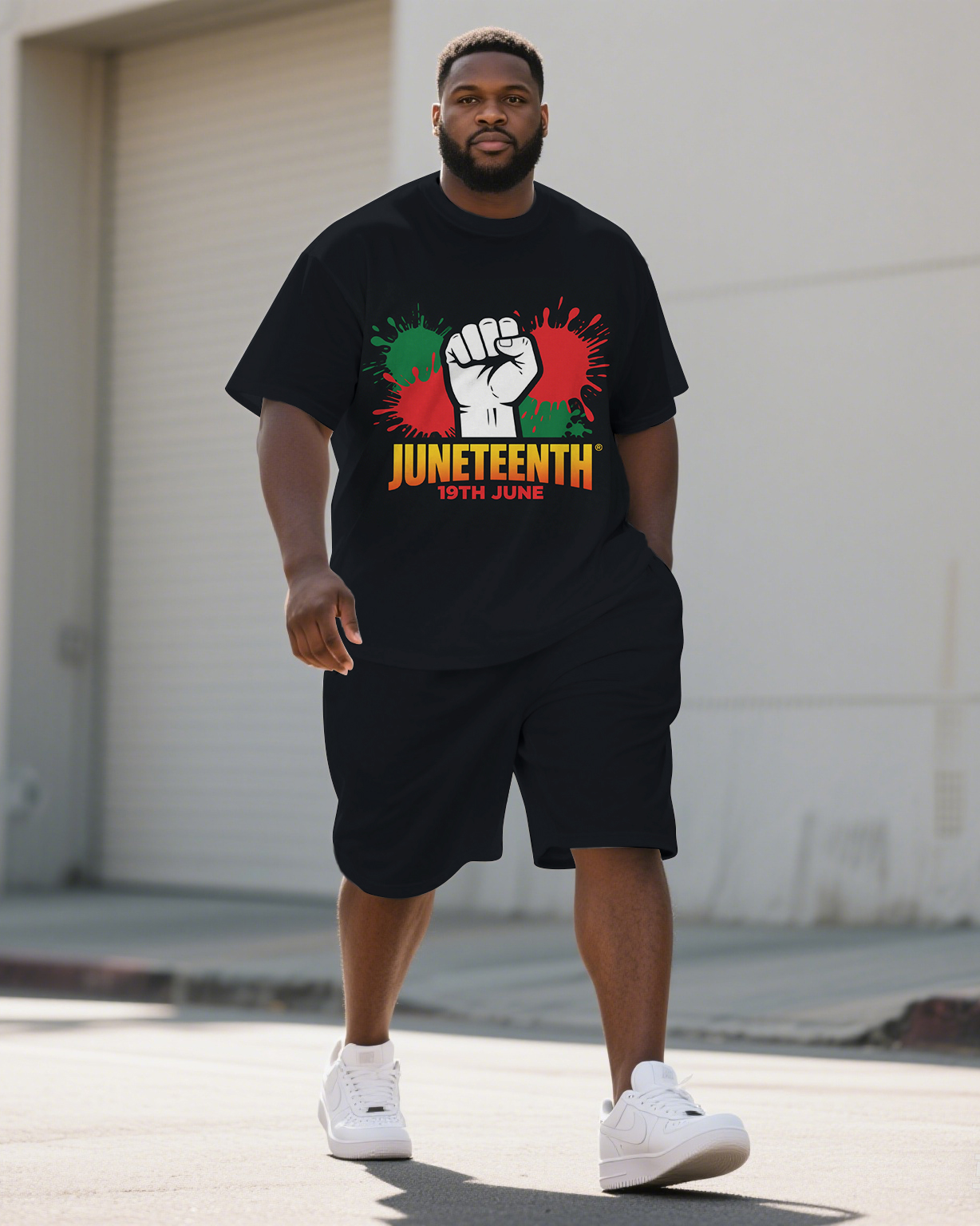 Big Men's Splash Ink Style Fist Juneteenth Festival Short Sleeve T-Shirt Shorts 2-piece Suit
